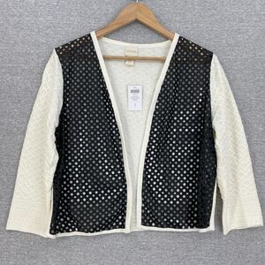 Chicos Cardigan Sweater Womens Medium Chico 1 Cream Black Texture Open Front NEW